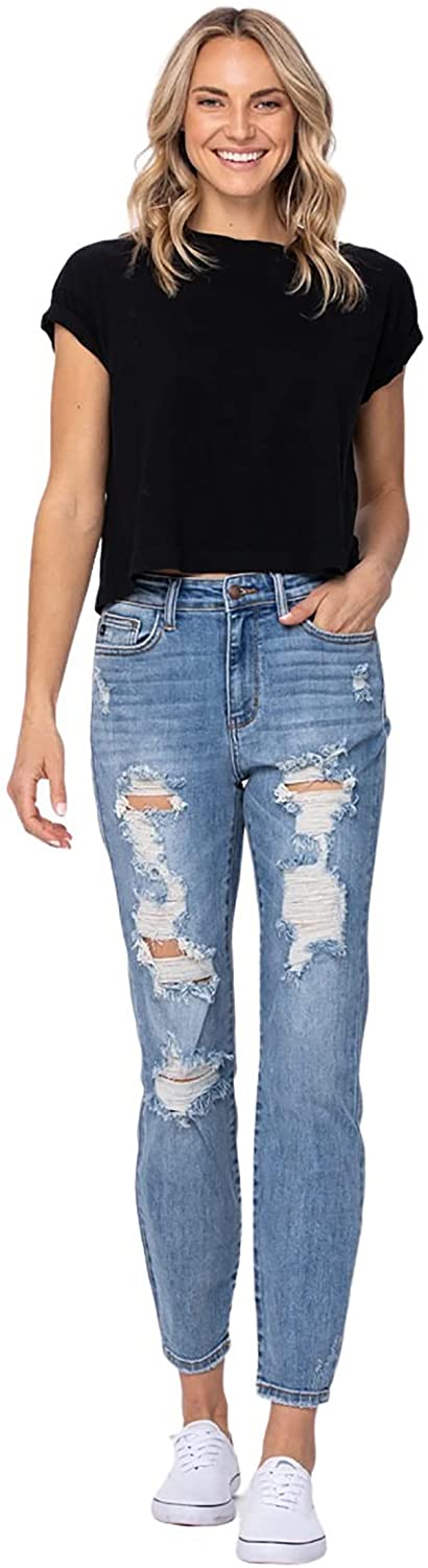 Judy Blue Womens Destroyed Boyfriend Denim Jeans