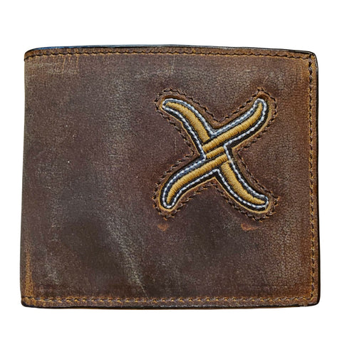 Twisted X Mens Distressed Leather Bifold Wallet (Brown/Yellow)