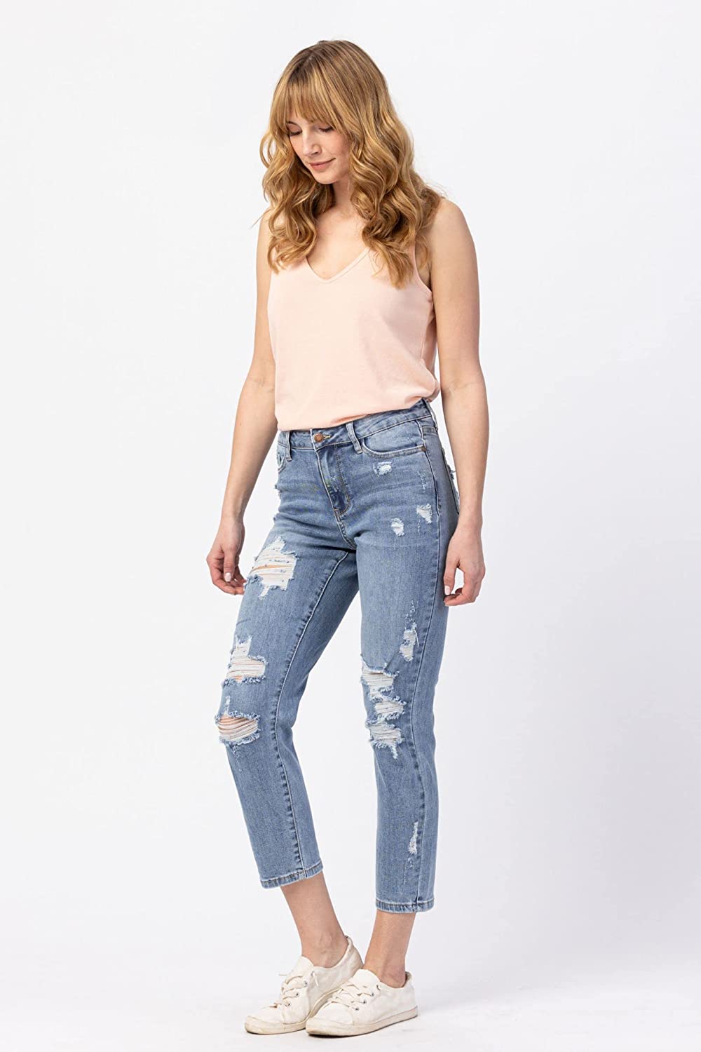 Judy Blue Womens High Waisted Destroyed Boyfriend Jeans