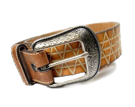 Hooey Mens Roughy Floral Geometric Tooled Pattern Leather Belt