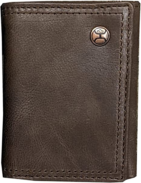 Hooey Mens Double Stitched Leather Tri-Fold Wallet With Logo Rivot