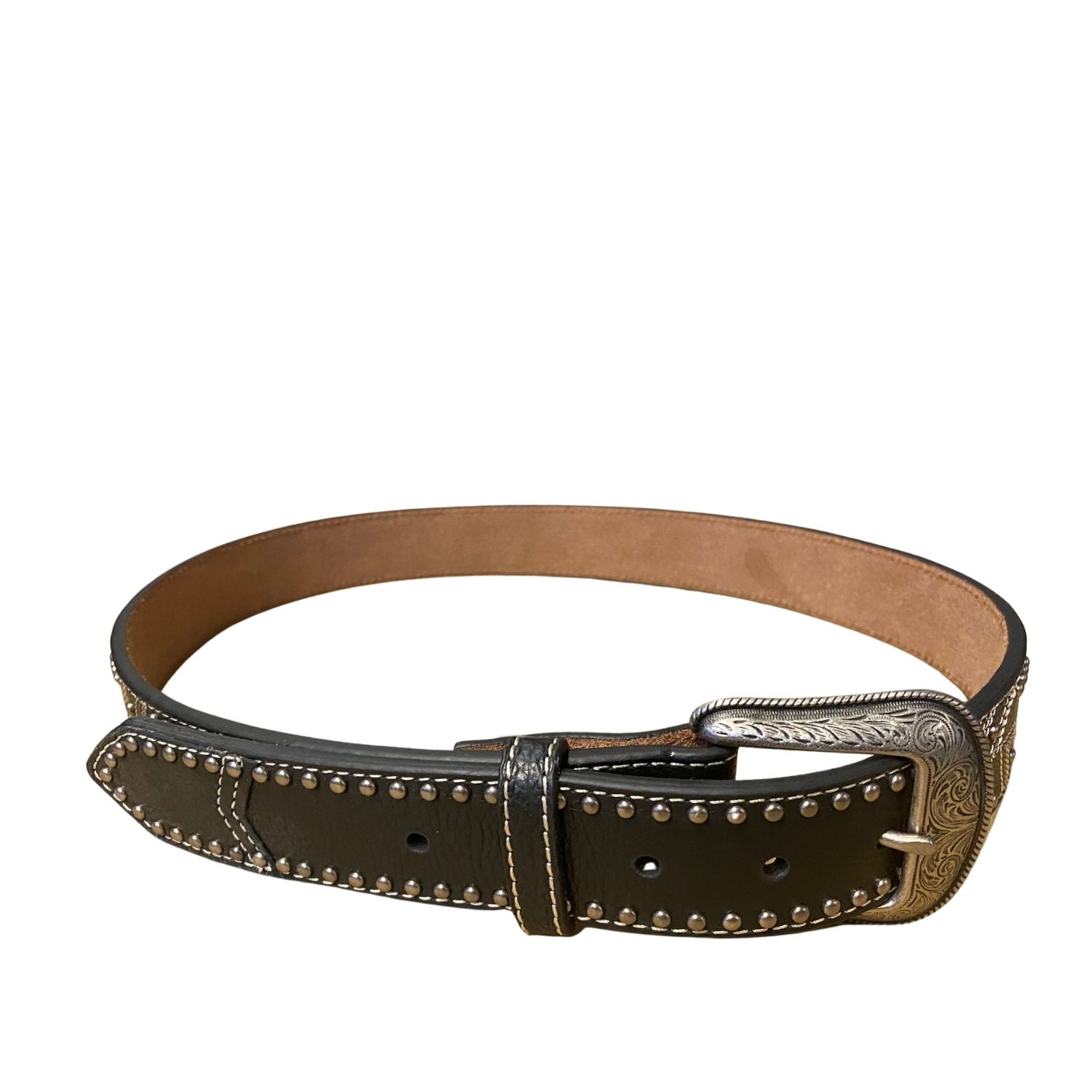 Hooey Mens Western Embroidered Studded Leather Belt (Black, 36)