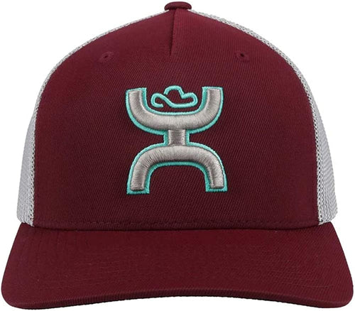 Hooey Mens Coach Flex Fit Mesh Back Baseball Cap Hat, Maroon / Grey