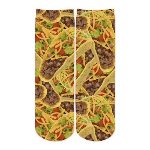 Sublime Designs Adult Fun Printed Crew Socks-Savory Supreme Taco Foodie