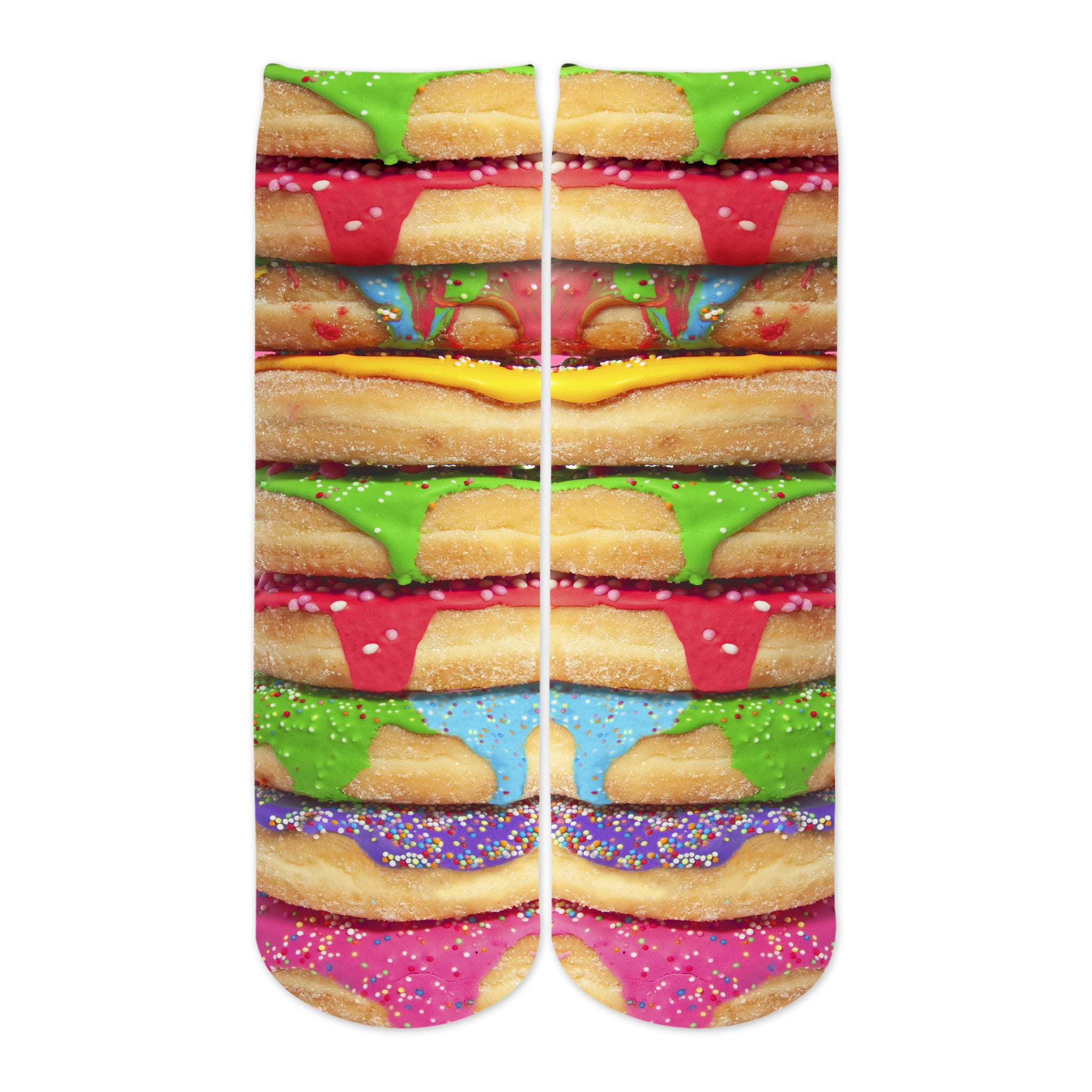 Sublime Designs Adult Fun Printed Crew Socks-Sweet Savory Frosted Sprinkle Donut