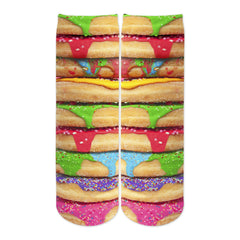 Sublime Designs Adult Fun Printed Crew Socks-Sweet Savory Frosted Sprinkle Donut