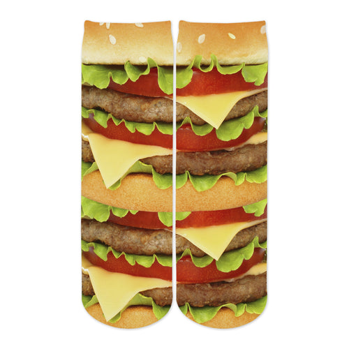 Sublime Designs Adult Fun Printed Crew Socks-Savory Cheese Hamburger Foodie