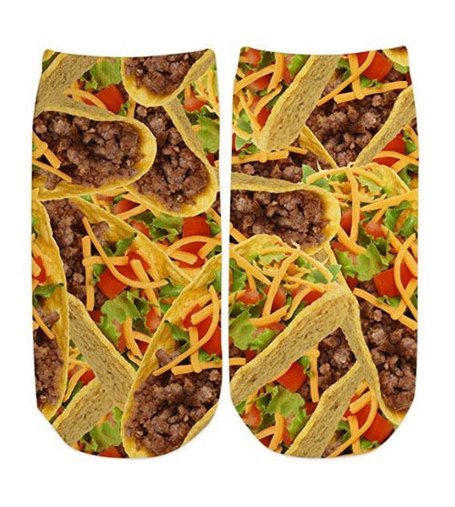 Sublime Designs Adults Fun Printed No Show Socks-Savory Supreme Taco Foodie