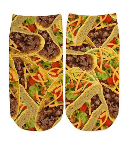 Sublime Designs Adult Fun Printed Crew Socks-Savory Supreme Taco Foodie
