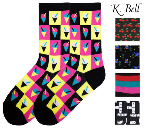 K. Bell Womens Fun Novelty All Over Design Cool Unique Comfort Crew Socks