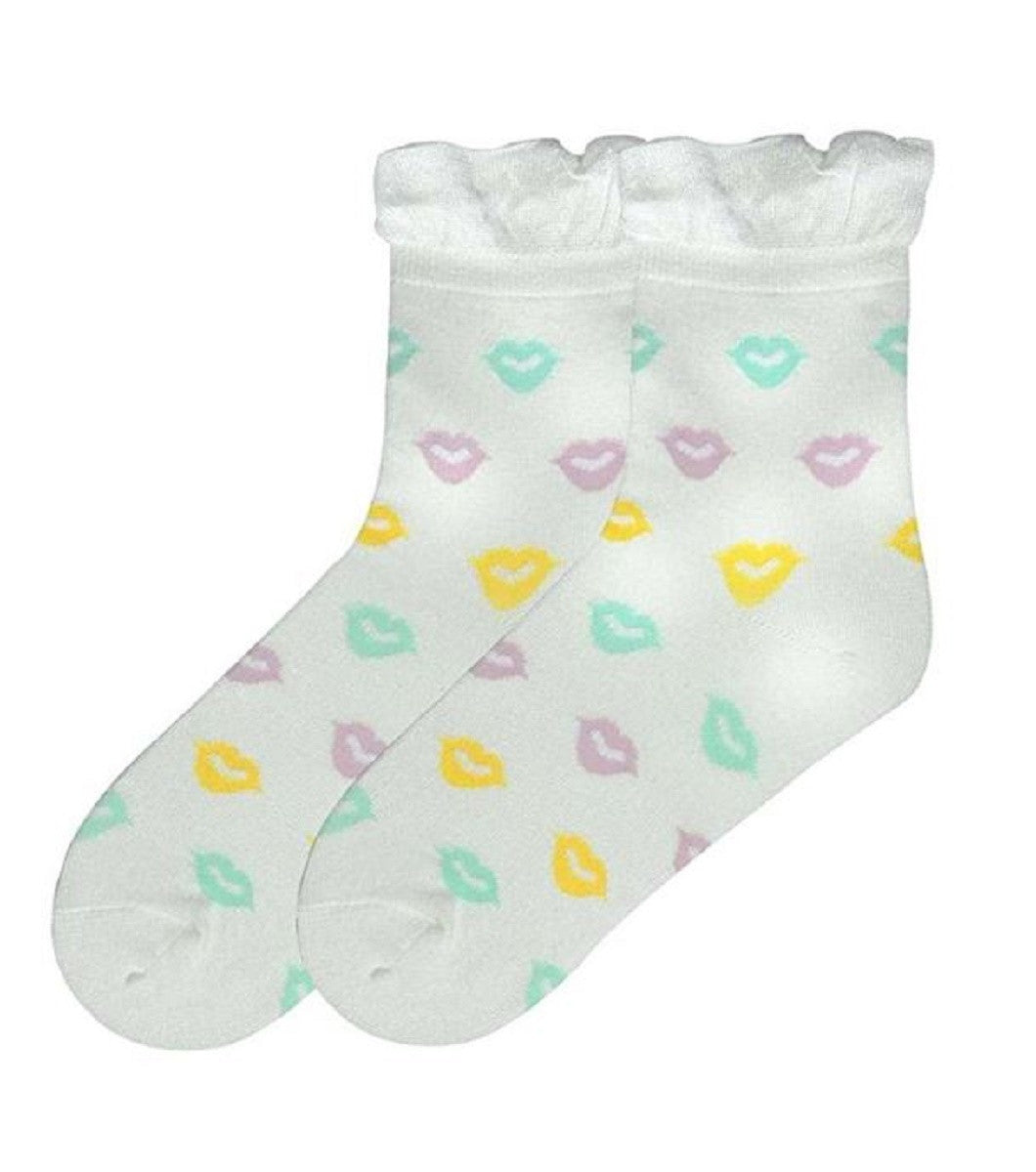 K. Bell Collection Womens Cute and Fun Kisses Pattern Ruffle Top Anklet Sock