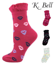 K. Bell Collection Womens Cute and Fun Kisses Pattern Ruffle Top Anklet Sock