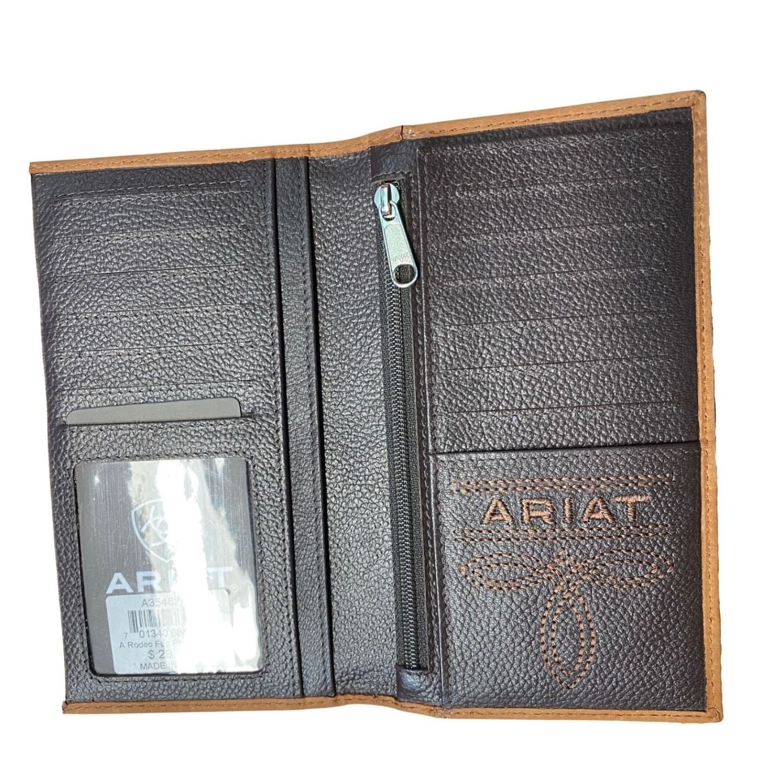 Ariat Mens Embossed Shield Logo Leather Rodeo Checkbook Wallet (Tan)