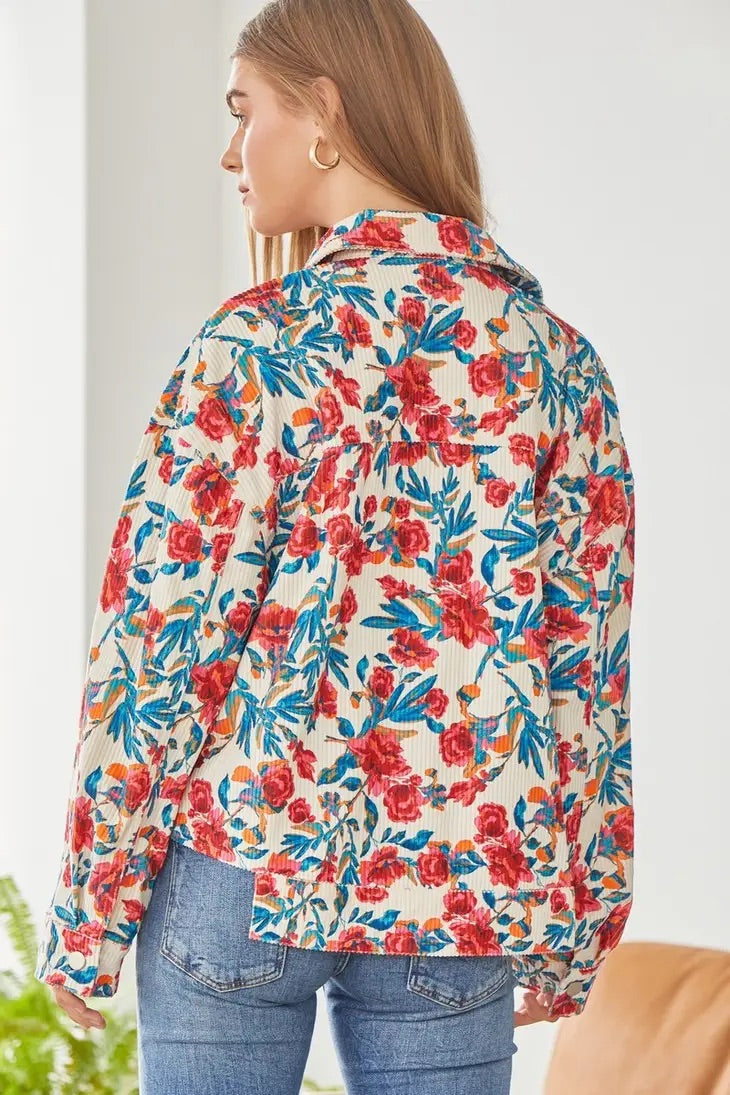 Emily Wonder Womens Floral Print Corduroy Jacket