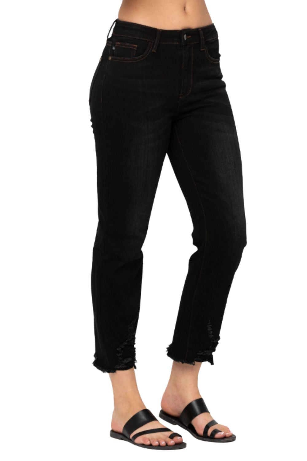 Judy Blue Womens High Waist Destroyed Cropped Straight Jeans