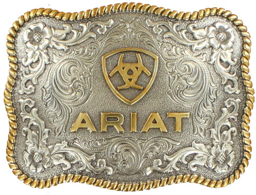 Ariat Mens Rectangle Two Tone Floral Filigree Belt Buckle (Silver/Gold)