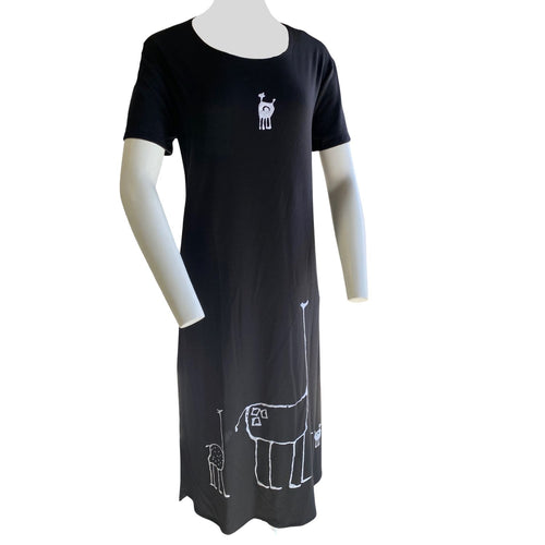 Lilypad Womens Full Length Short Sleeve Giraffe Print Dress, Black
