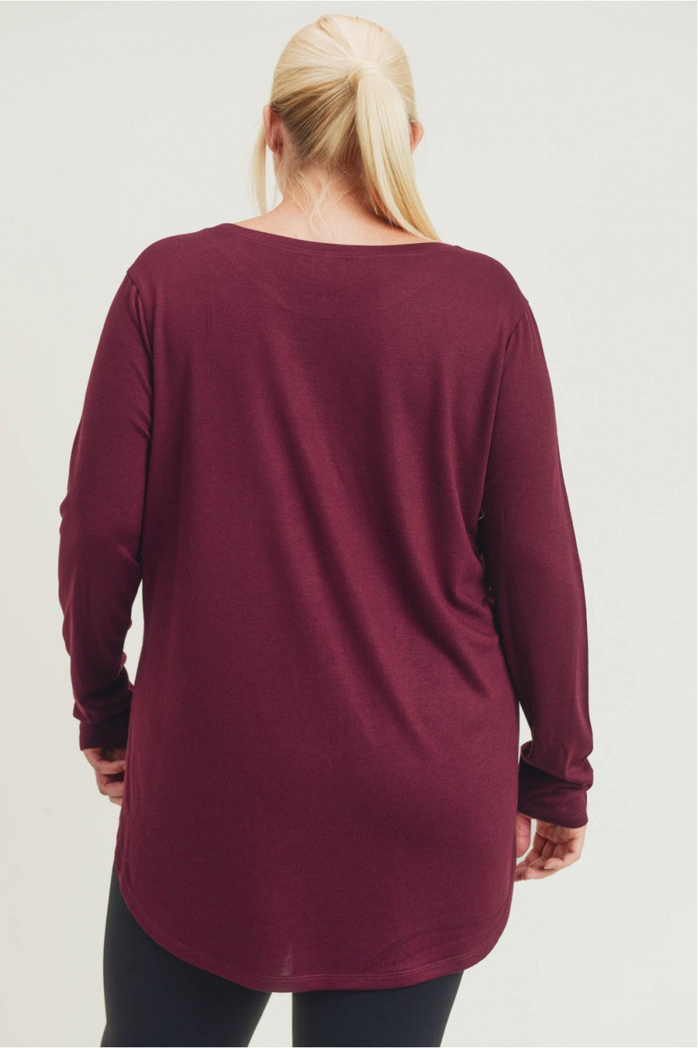 Mono B Womens Curved Hem Long Sleeve Flow Top