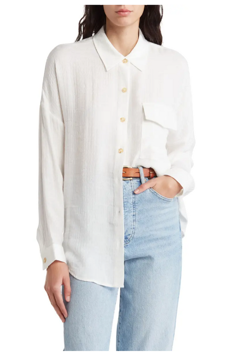 Blu Pepper Textured Long Sleeve Button-Up Top