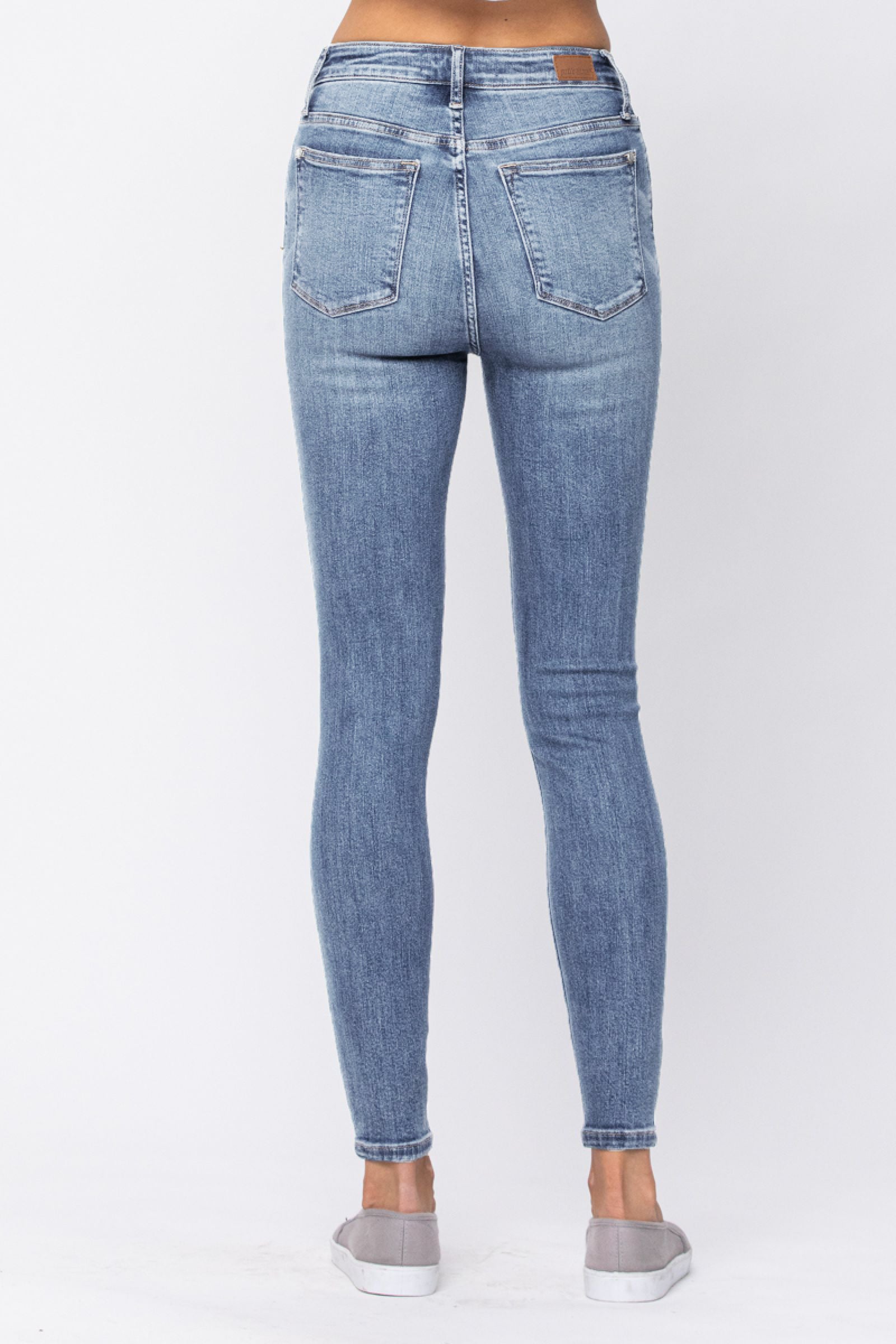 Judy Blue High Waist Relaxed Fit Distressed Hem Denim Jeans
