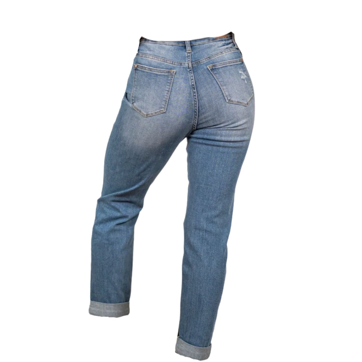 Judy Blue Womens Anniston High Rise Distressed Boyfriend Jean, Light Blue