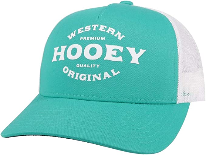 Hooey Mens Saloon Adjustable Snapback Trucker Mesh Back Hat, Teal/White