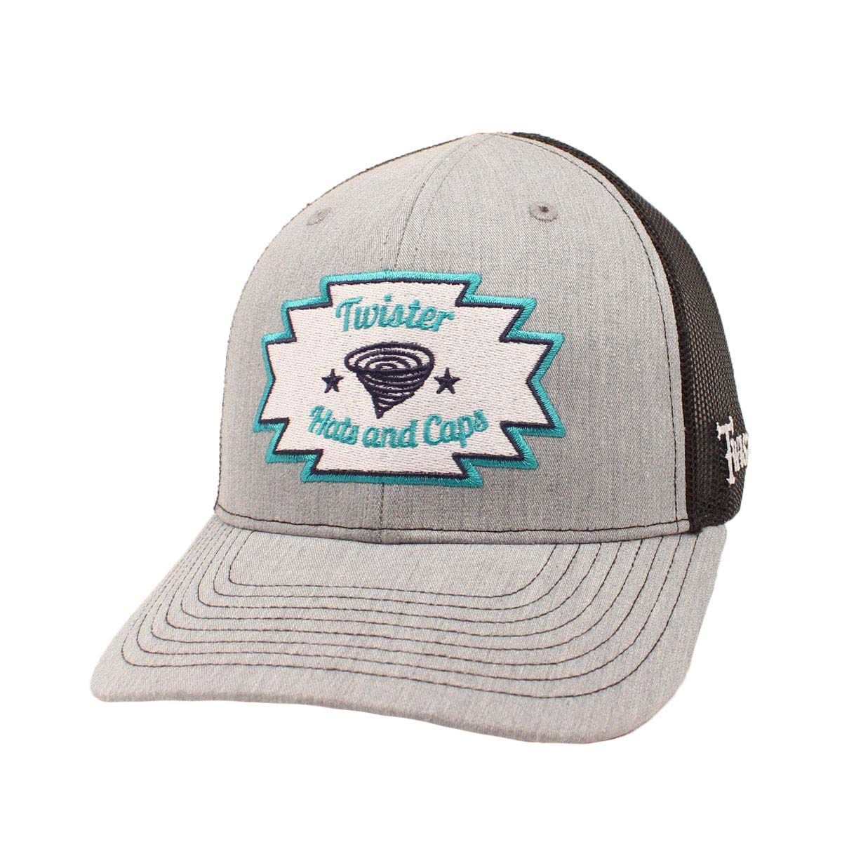Twister Mens Embroidered Patch Trucker Hat Baseall Cap Hat (Grey/Black,One Size)