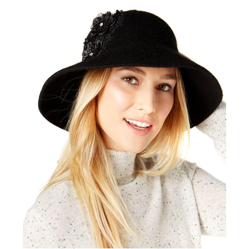 August Hats Company Womens Appliqué Floppy Hat (Black, One Size)