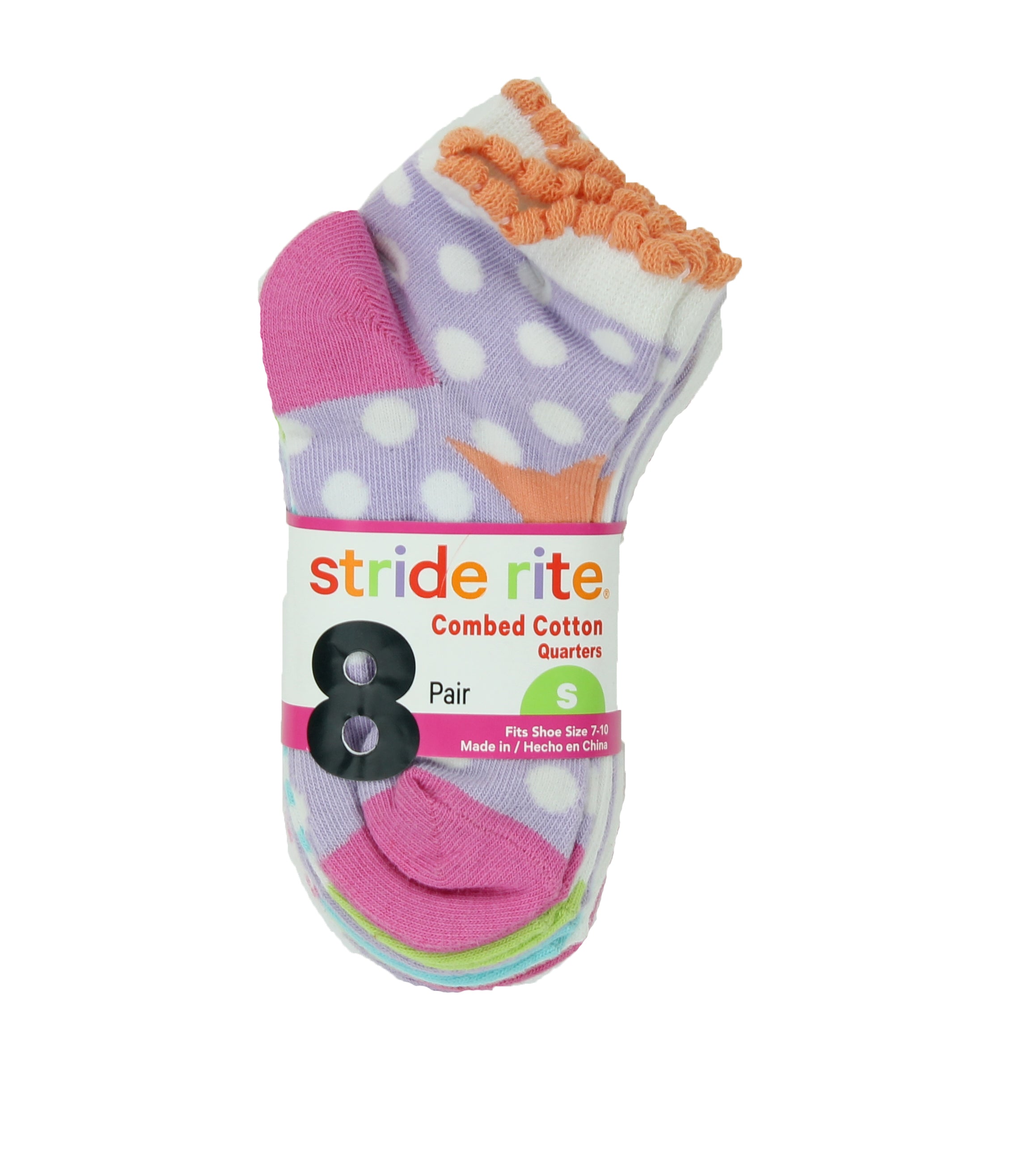 Stride Rite Girls Combed Cotton Quarters Socks-8 Pack