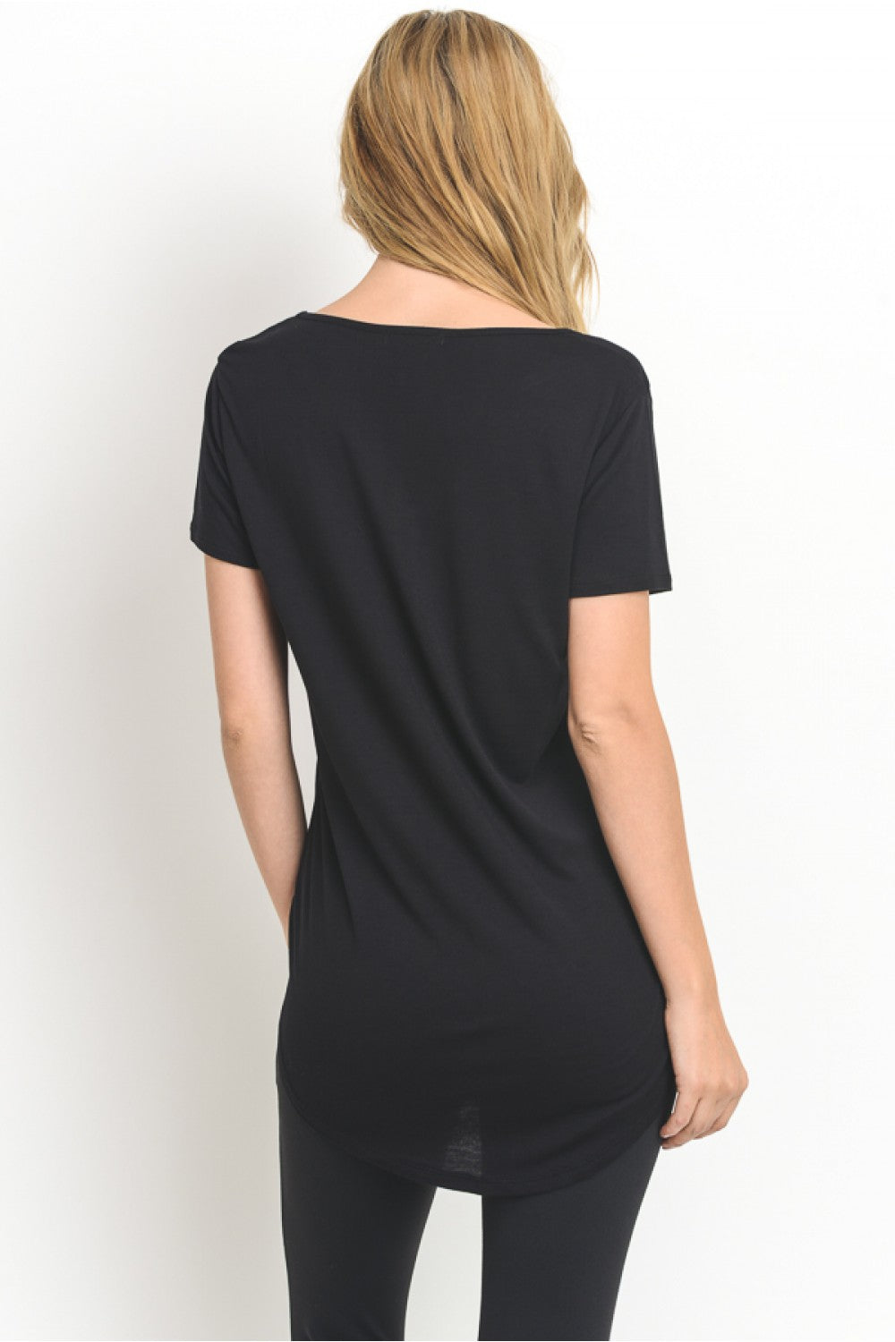 Mono B Womens Essential Tie-Front Wavy Side Short Sleeve Top