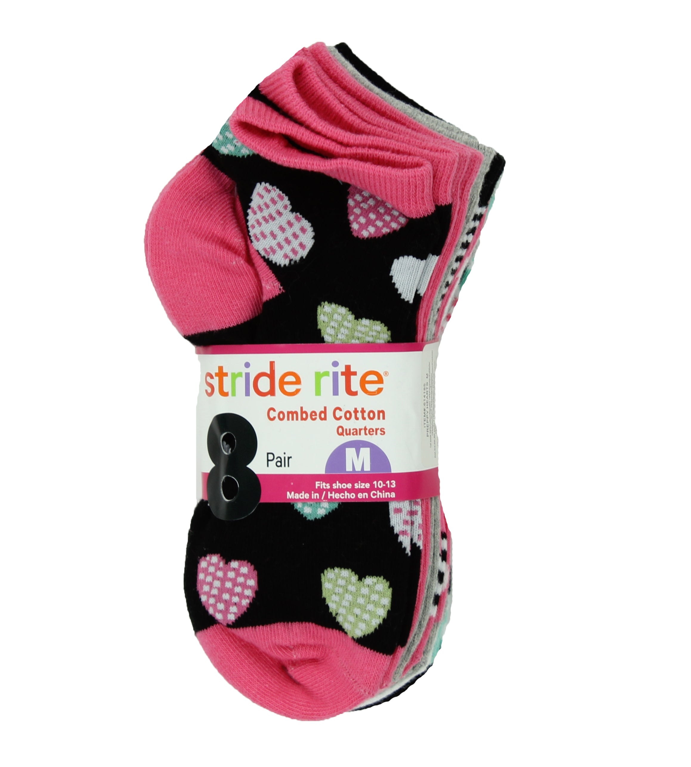 Stride Rite Girls Combed Cotton Quarters Socks-8 Pack