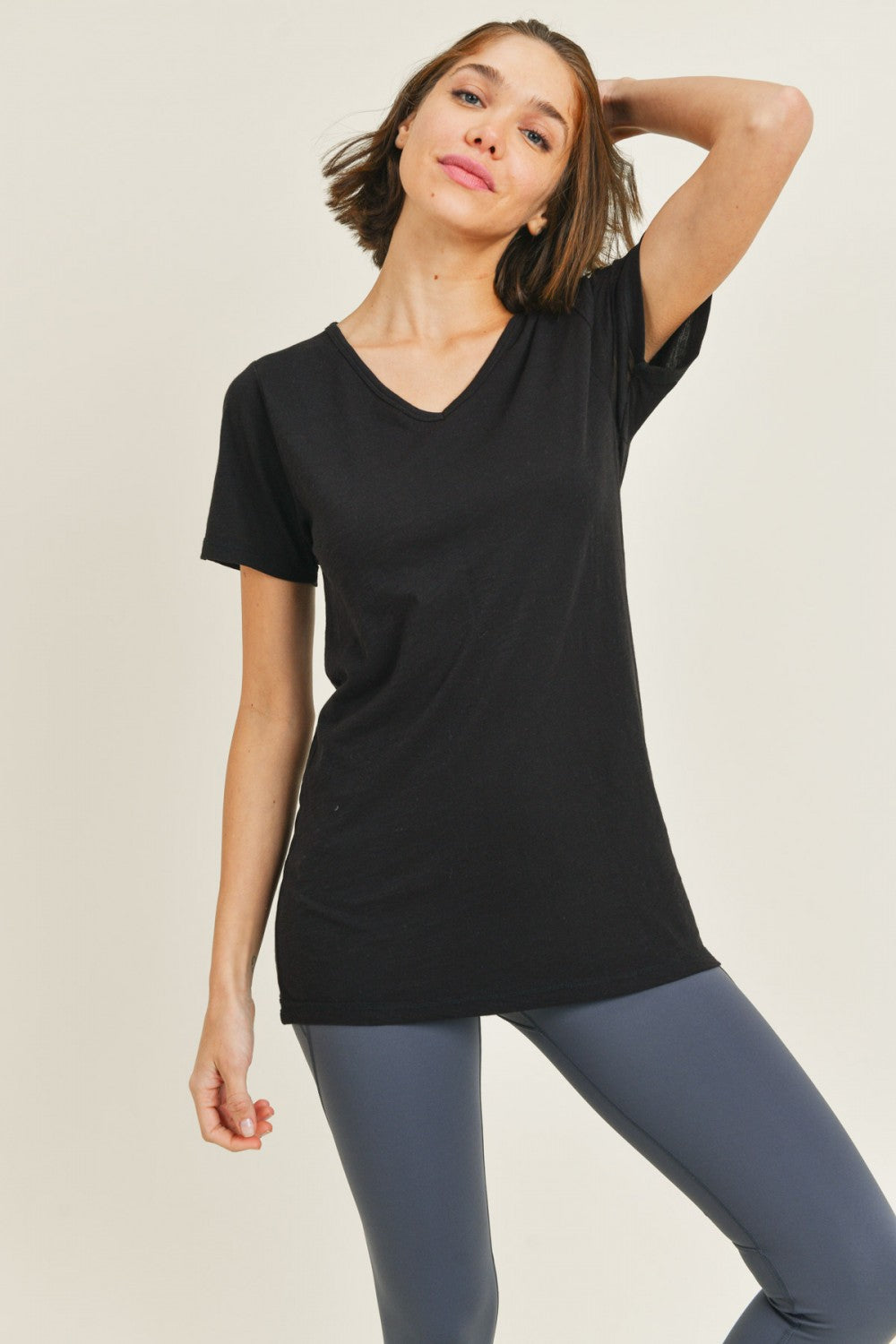 Mono B Womens Essential V-Neck Athleisure Short Sleeve Tee