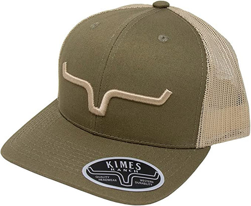 Kimes Ranch Weekly Trucker Adjustable Snapback Cap Hat, Moss/Tan