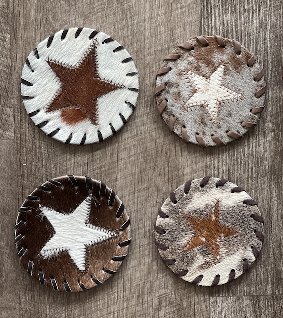 Western Hair On Hide Coaster set, 4 Stars