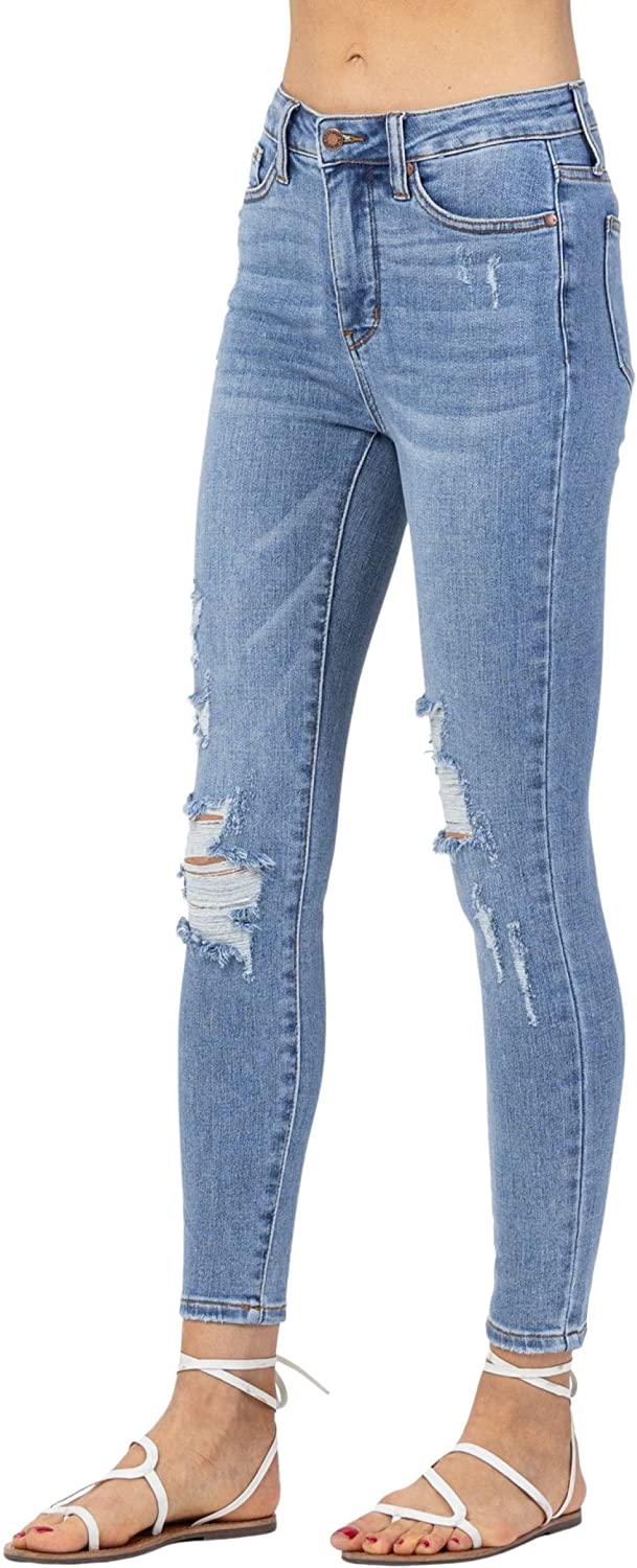 Judy Blue Womens High Waist Destroyed Tummy Control Skinny Jeans