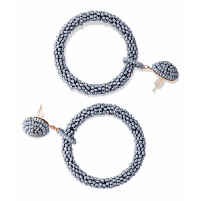 Myra Beaded Dangle Hoops, Grey