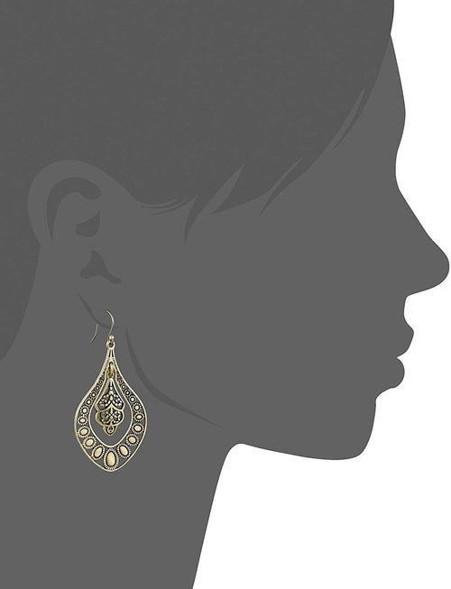 Lucky Brand Womens Gold-Tone Filigree Oblong Drop Earrings