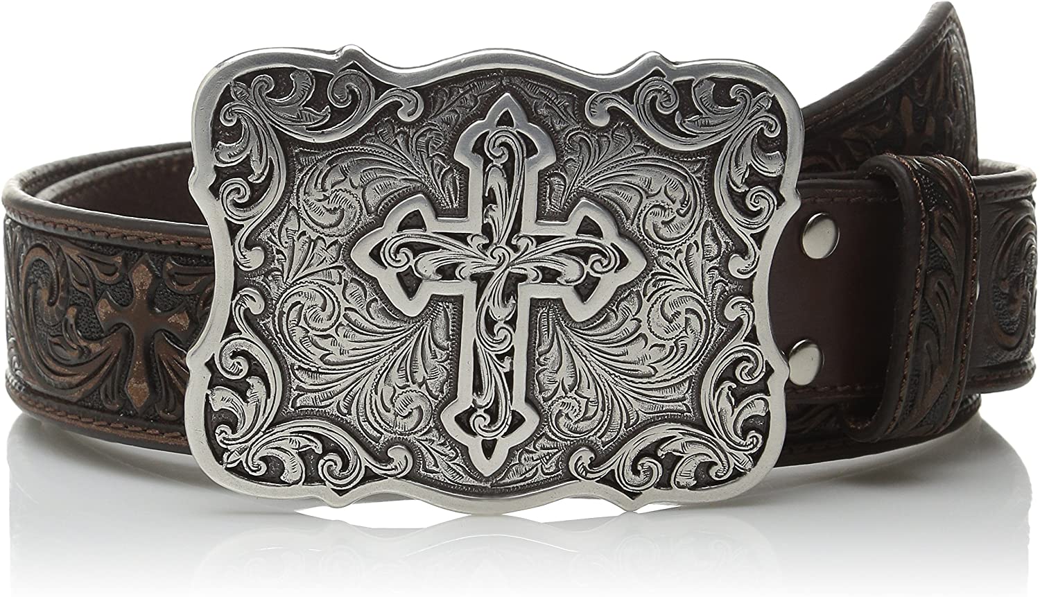 Nocona Womens Large Cross Buckle Tooled Leather Belt