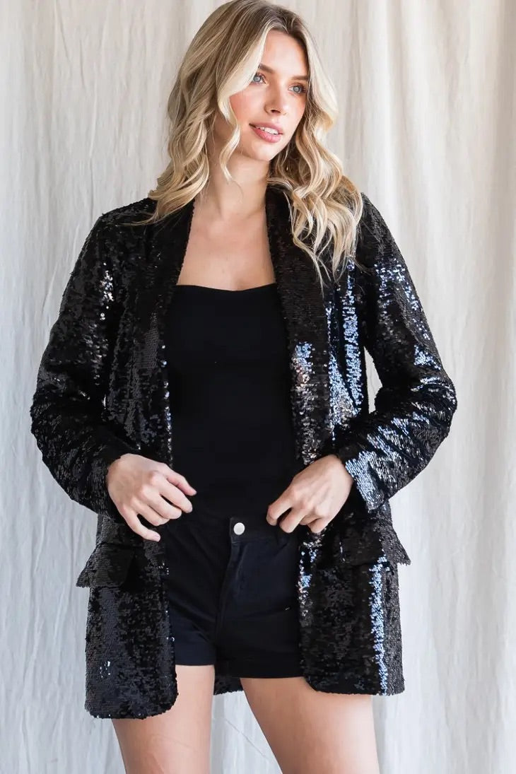 Veveret Paint The Town Womens Sequin Shawl Lapel Blazer