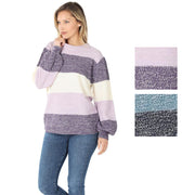 Zenana Womens Colorblock Balloon Sleeve Knit Sweater