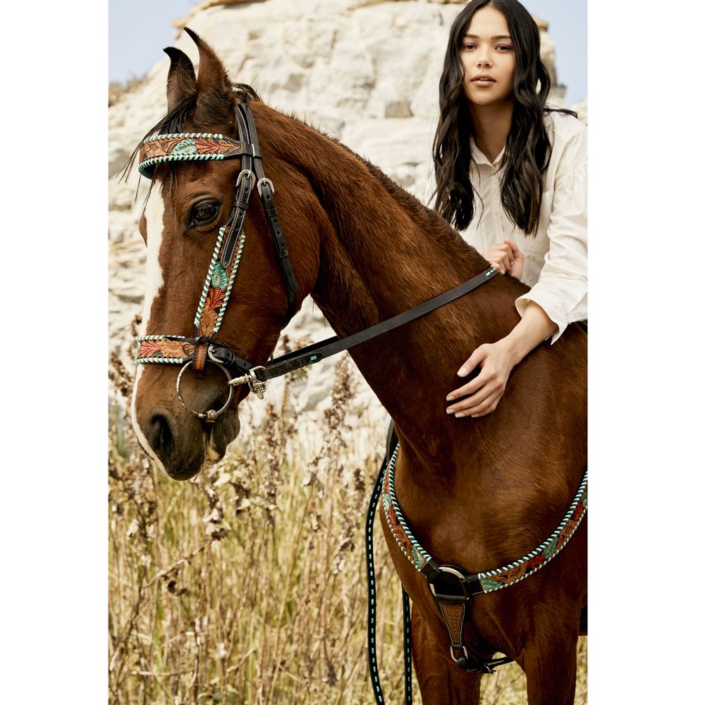 Myra Bag Leather Simple Hold On Reins, Black/Turquoise