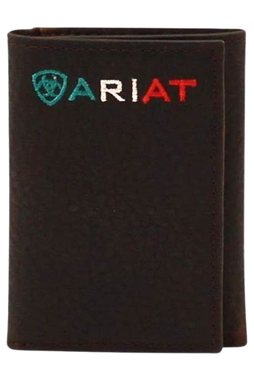 Ariat Mens Mexican Flag Embroidered Logo Trifold Wallet