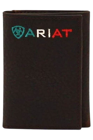 Ariat Mens Mexican Flag Embroidered Logo Trifold Wallet