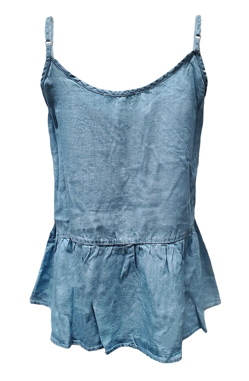 Mine Womens Chambray Ruffle Hem Camisole Top