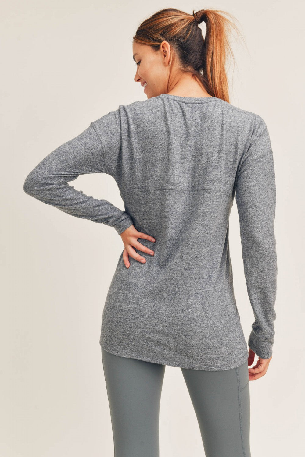 Mono B Womens Brushed Crew Neck Long Sleeve Top