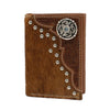 Nocona Mens Tri-fold Leather Calf Hair Concho Brown Wallet