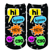 Sublime Designs Adult Fun Printed No Show Socks- Text Talk Black
