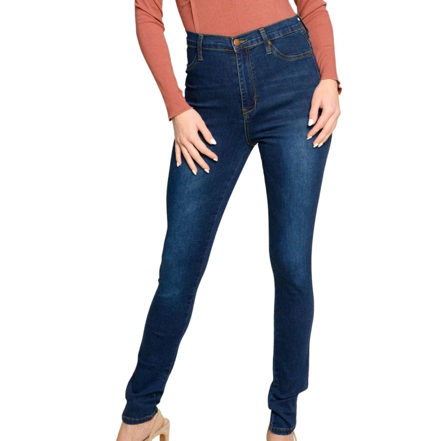 Blue Turtle Womens High Rise Stretch Dark Wash Denim Skinny Jeans