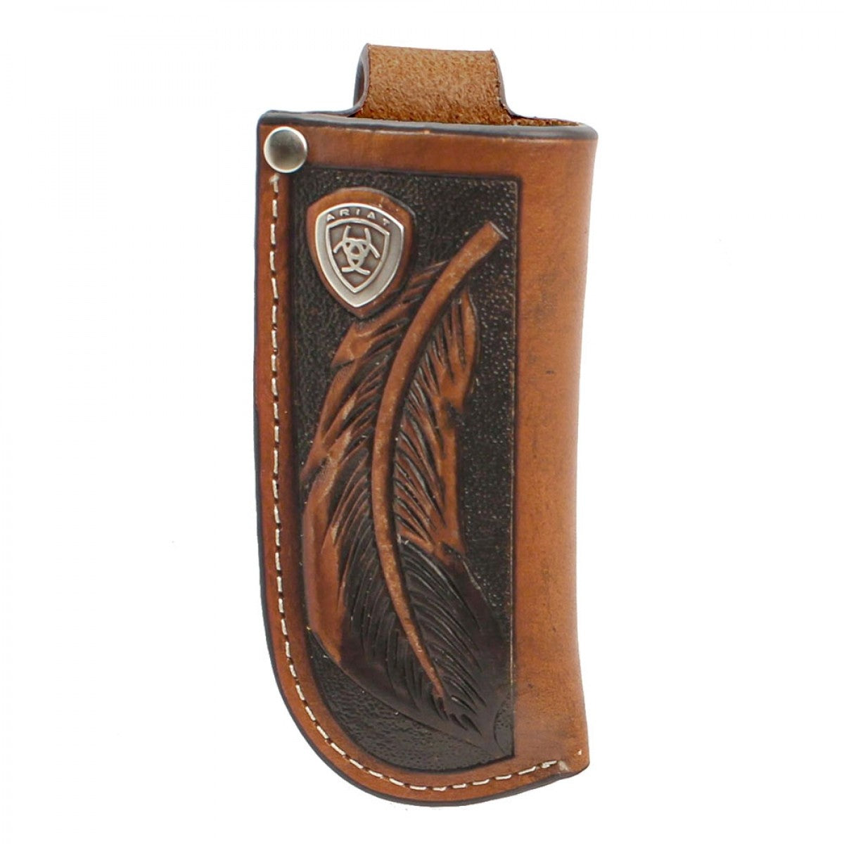 Ariat Tooled Feather with Silver Concho Belt Clip Knife Sheath (Tan)