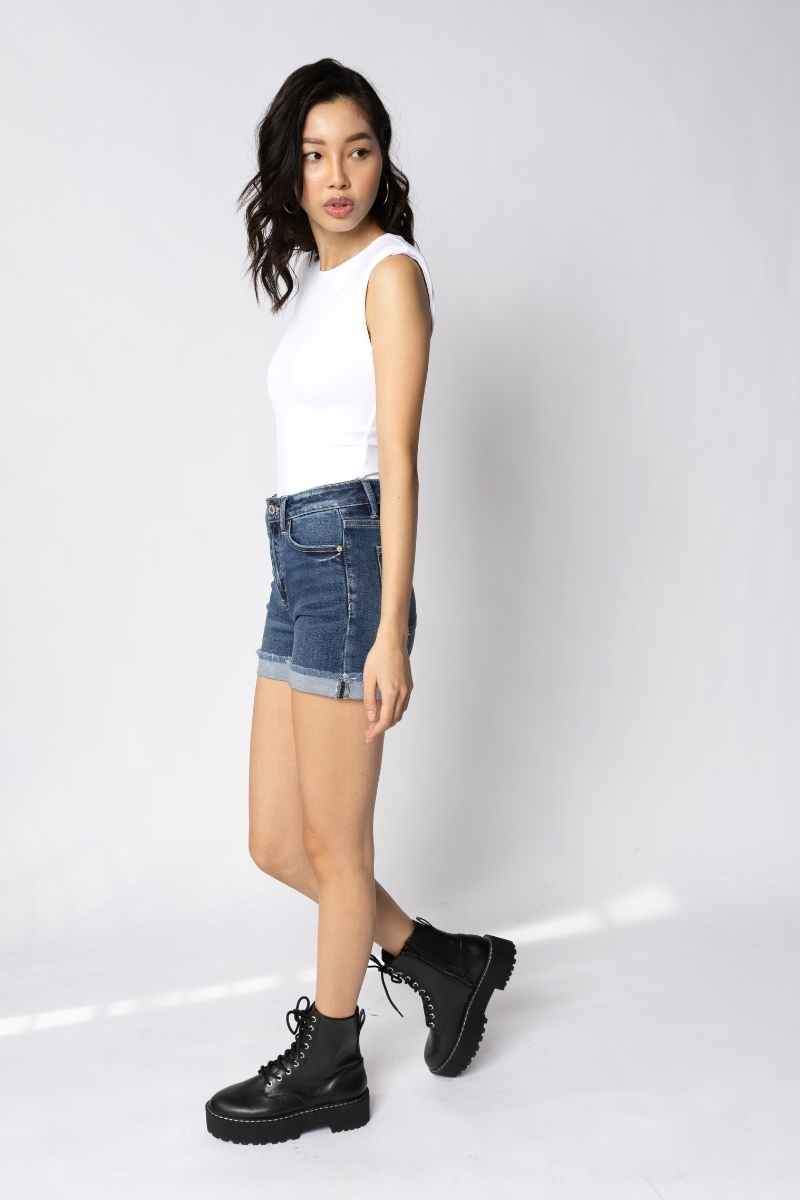 Kancan Womens Jasmine High Waist Distressed Denim Shorts